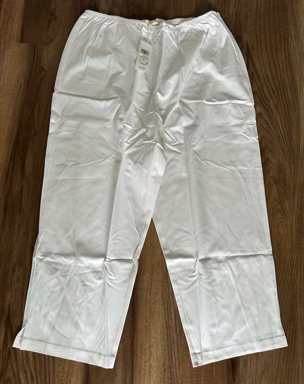 Eileen Fisher 2X White Slim Ankle Pant Side Zip Organic Cotton Stretch NWT