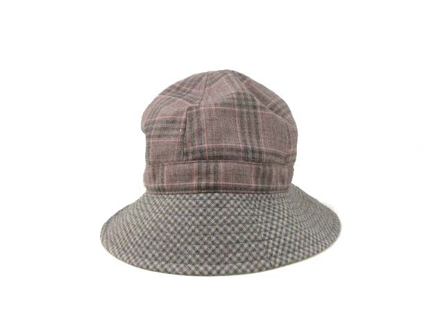 Paul Smith 23SS Check Bucket Hat Gray Pink Wool 6cm Brim 22in Head 56cm