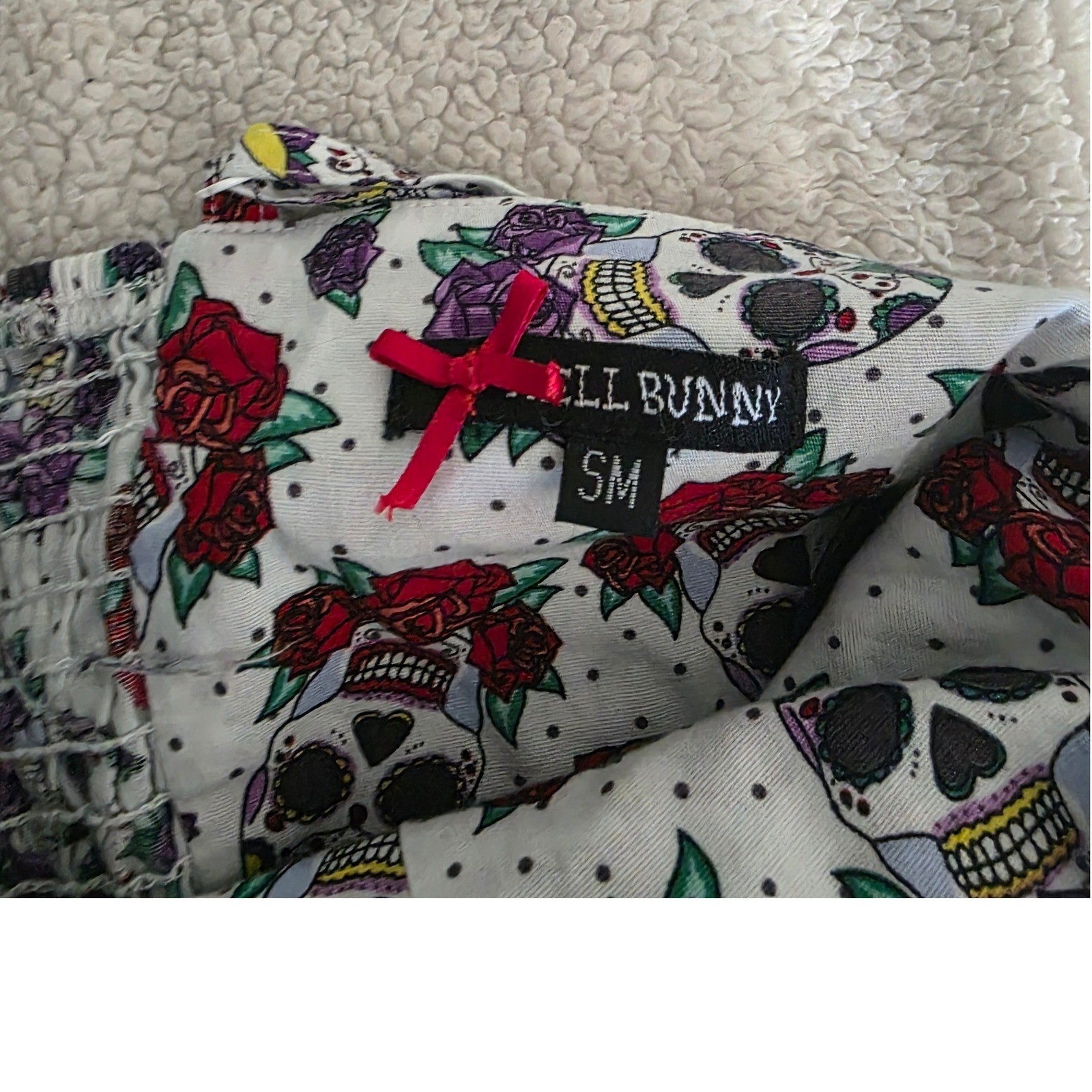 Hell Bunny Sugar Skull Rose Polka Dot Rockabilly Mini Dress White Small SM