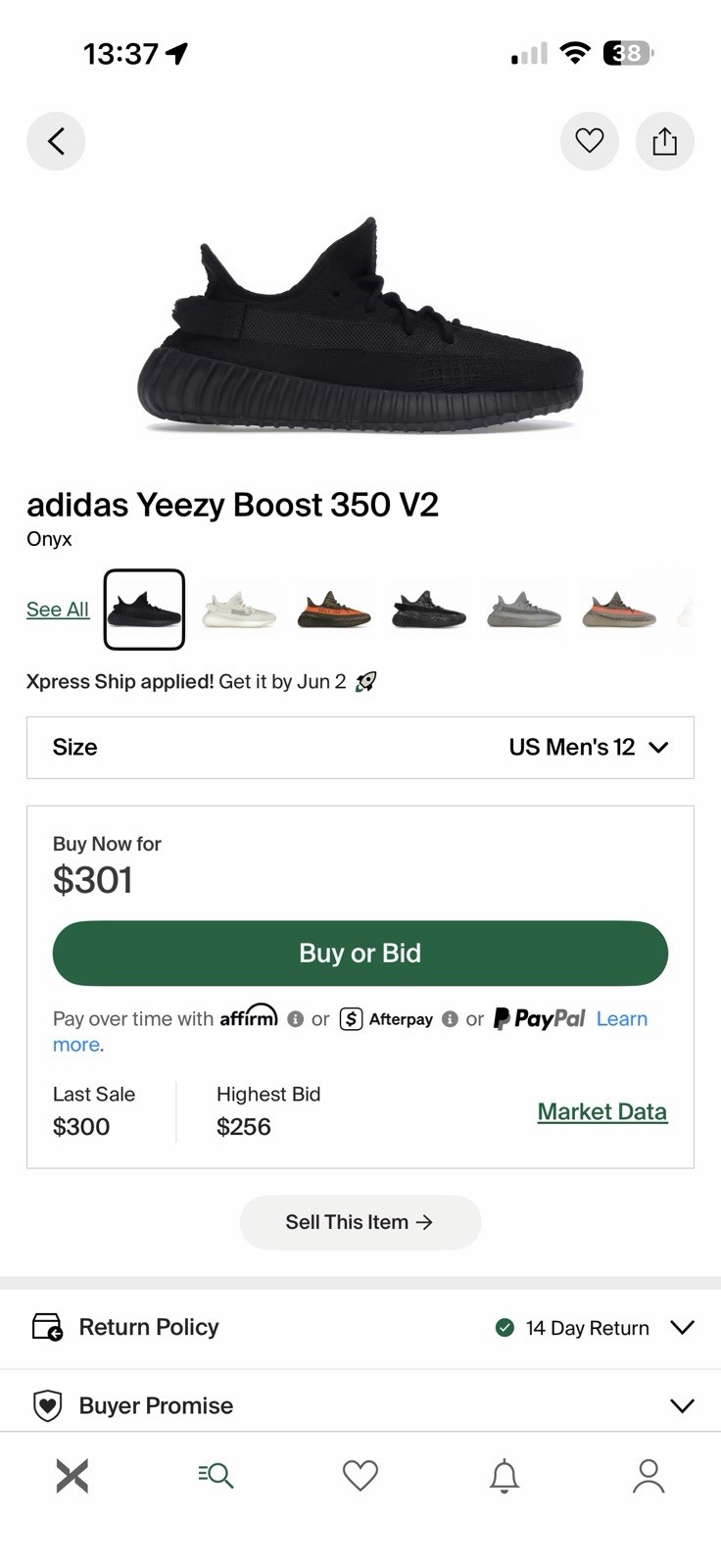 Yeezy Boost 350 V2 Onyx Size 12