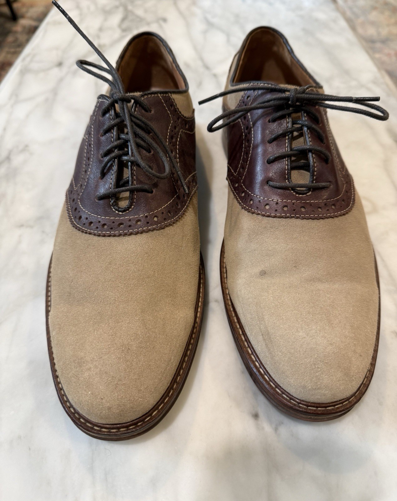 Johnston & Murphy Spectator Oxford Shoes Men’s 10M Tan Suede Brown Leather