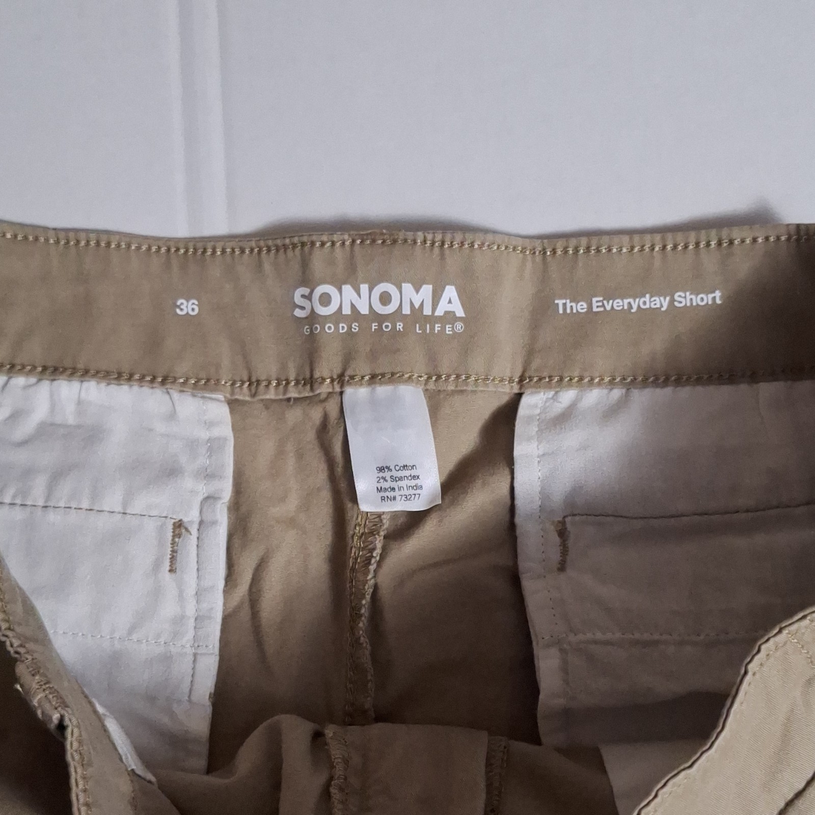 Sonoma Goods For Life Men’s Tan Chino Shorts Flat Front Solid Slash Pockets