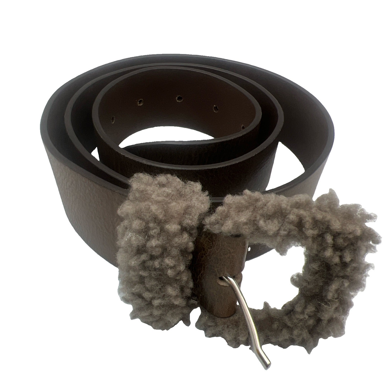 Sundance Women’s Belt Brown Leather Chunky Fur Trim Buckle Boho Western Size M