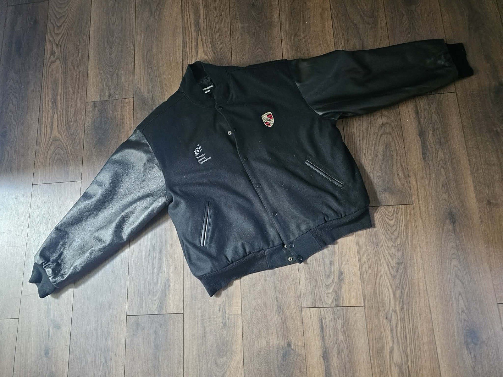 Porsche Men’s Vintage Leather Jacket Varsity Lederrman Black adult L