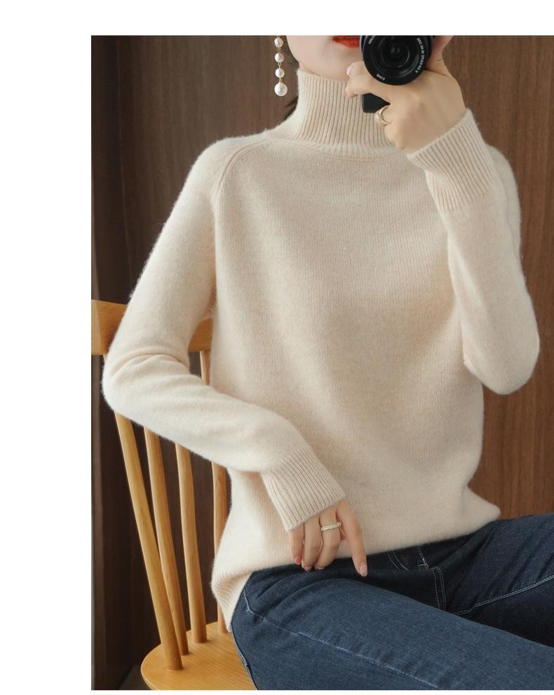Women Merino Wool Sweater Mock Neck Cashmere Knit Winter Soft Top