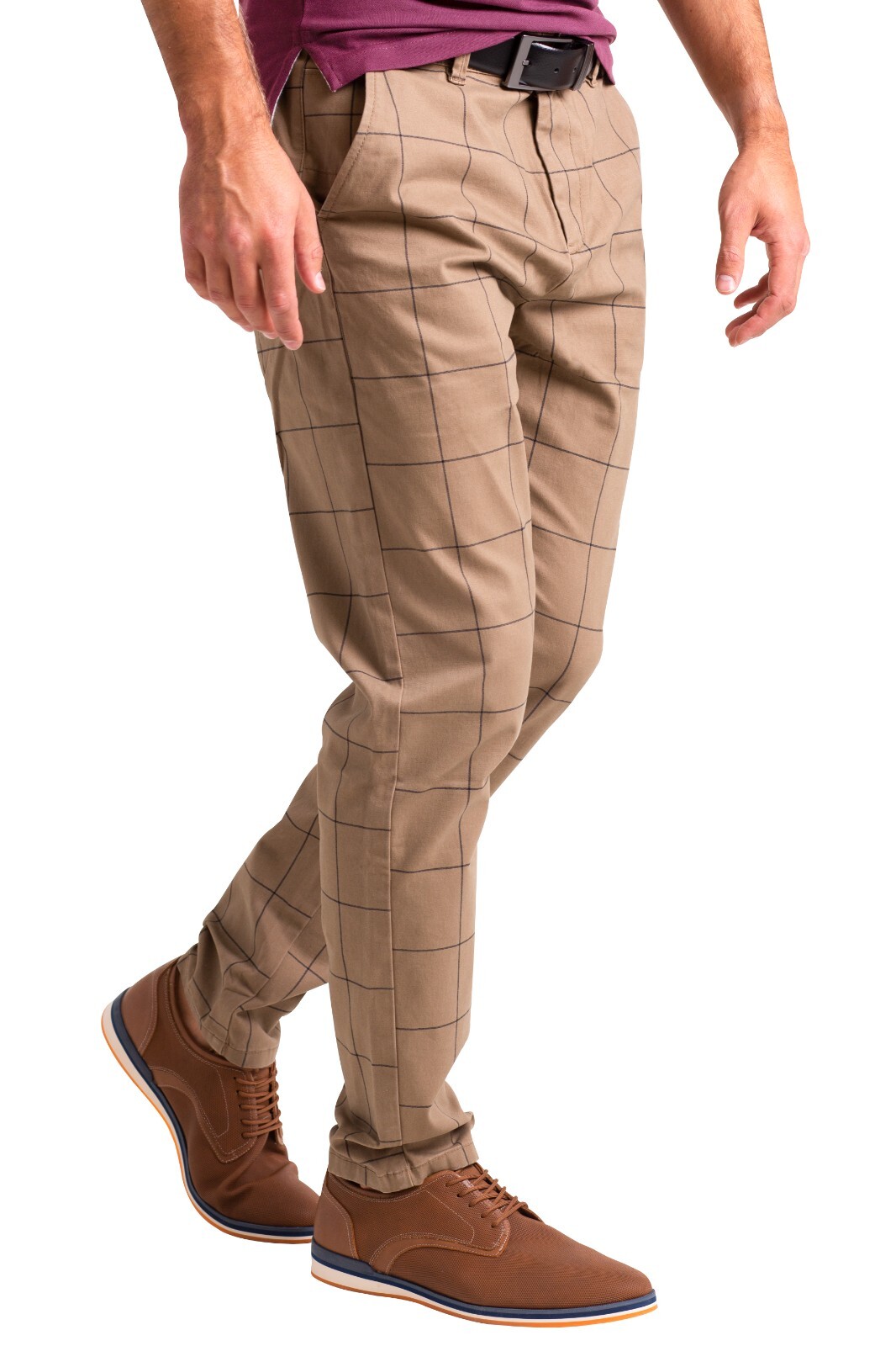 Mens Plaid Check Formal Pants Stretch Slim Fit Casual Fashion Smart Work Trouser