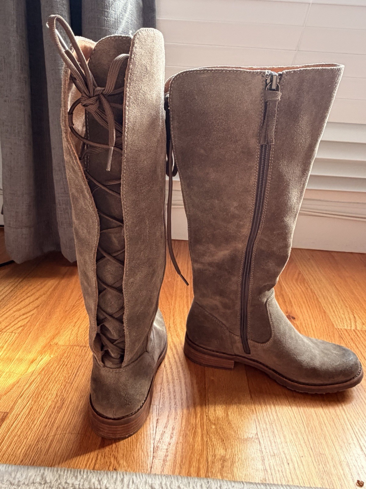 Sofft Sharnell II Water Resistant Suede Knee High Lace-Up/Zipper Boots Gray