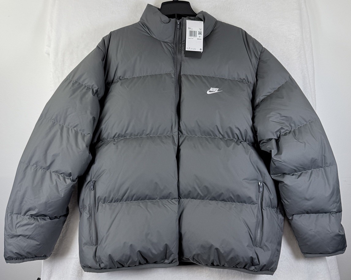 Nike Sportswear Club Puffer Jacket XXL Gray 650 Down Therma Fit Mens New NWT
