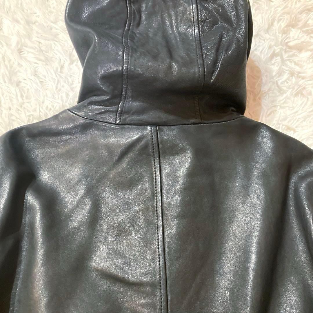 AVIREX Lamb Leather Hooded Jacket Blouson Coat Men Size M Black Genuine