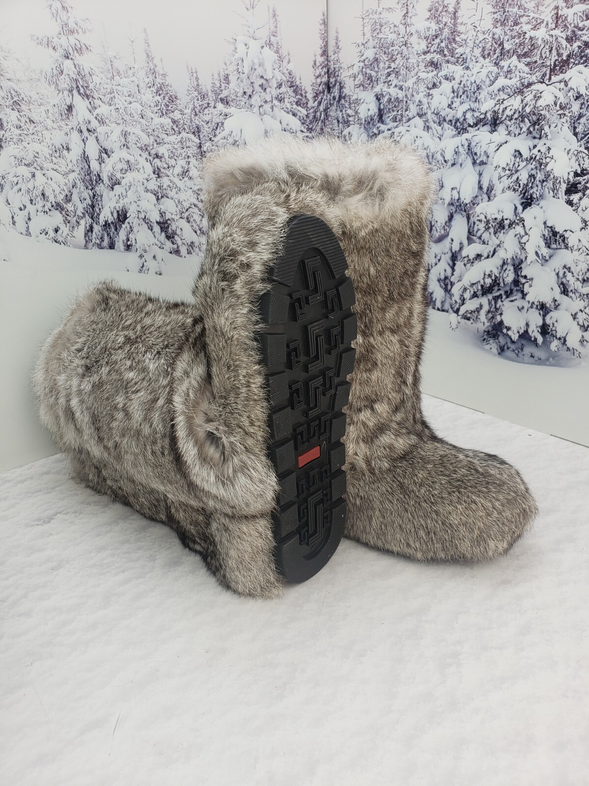Gray Rabbit Fur Winter Snow Boots for Women, Moutons EU41|US10
