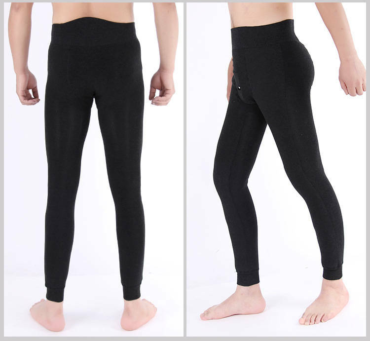 Black Men Fur Lined Elastic Warm Thermal Long Johns Legging Underwear Pants
