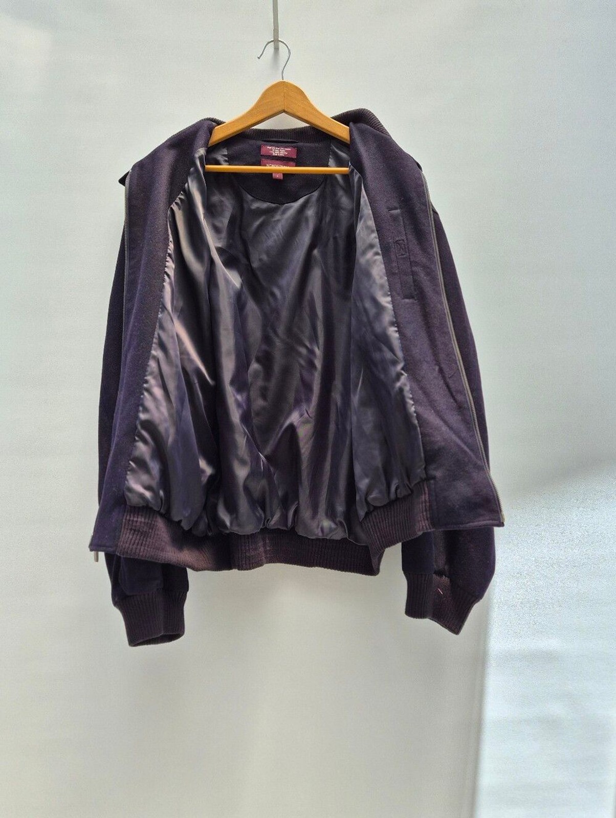 Vtg Nordstrom Wool Blend Zip Bomber Jacket Size L Dark Navy Blouson Minimalist