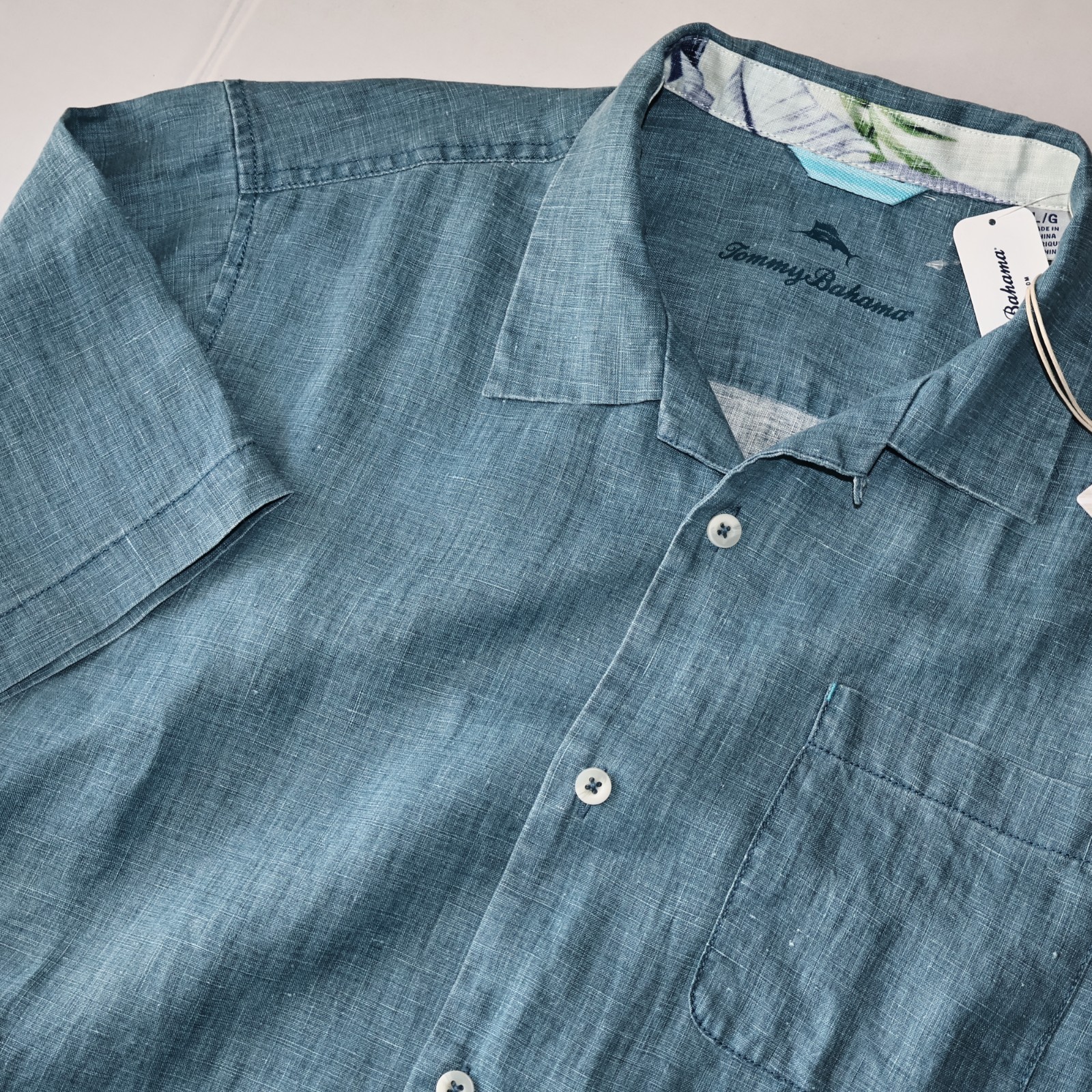 Tommy Bahama Camp Shirt Sea Glass Belle Blue Solid ST324636 SS New