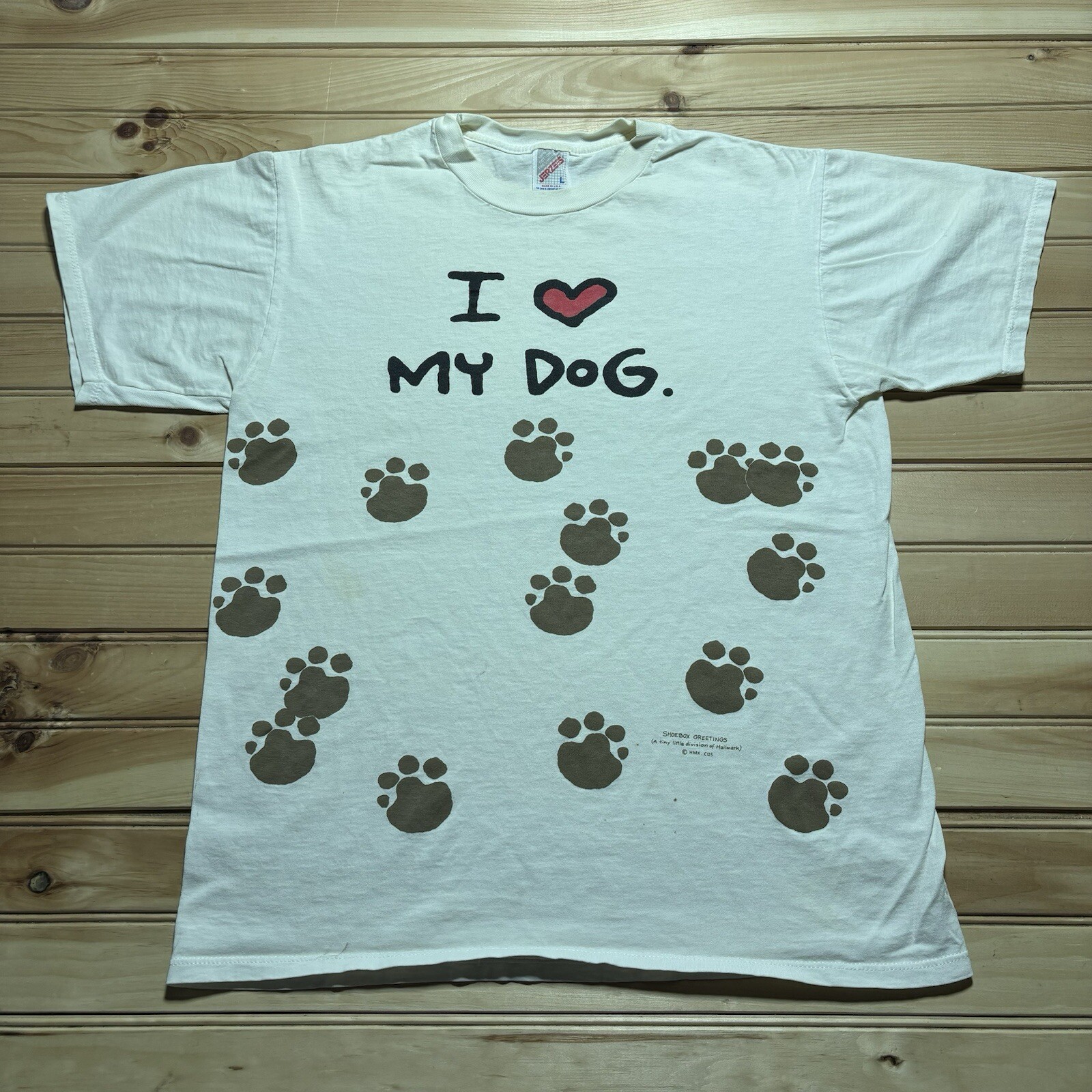 Vintage 90s I Love My Dog Paw Prints All Over Print AOP Shirt Size Large