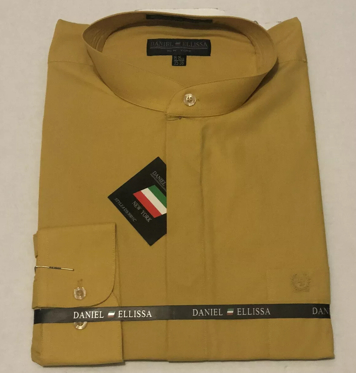 DANIEL ELLISSA MENS DRESS SHIRT BANDED COLLAR NWT DS3001C MUSTARD15-15.5
