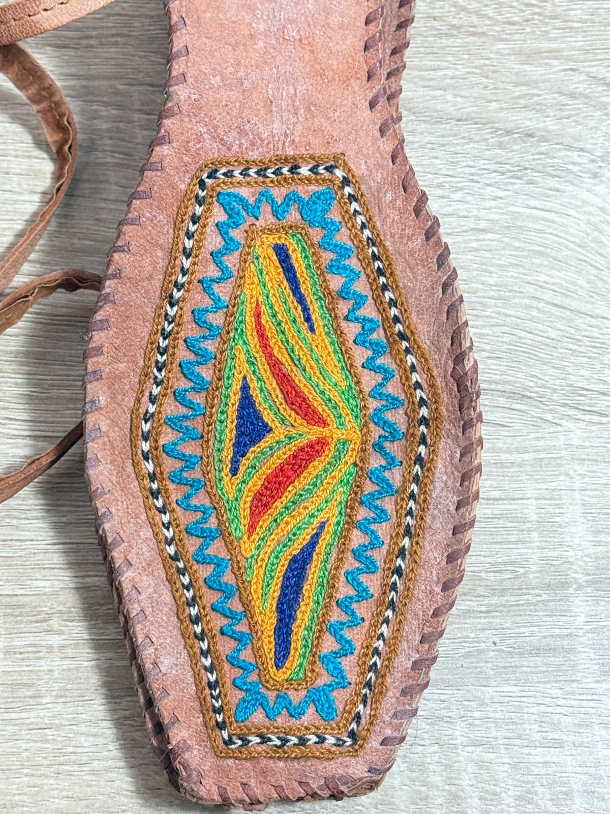 Handmade Peruvian Leather Pouch Embroidered Andean Folk Art Boho Bag Ethnic