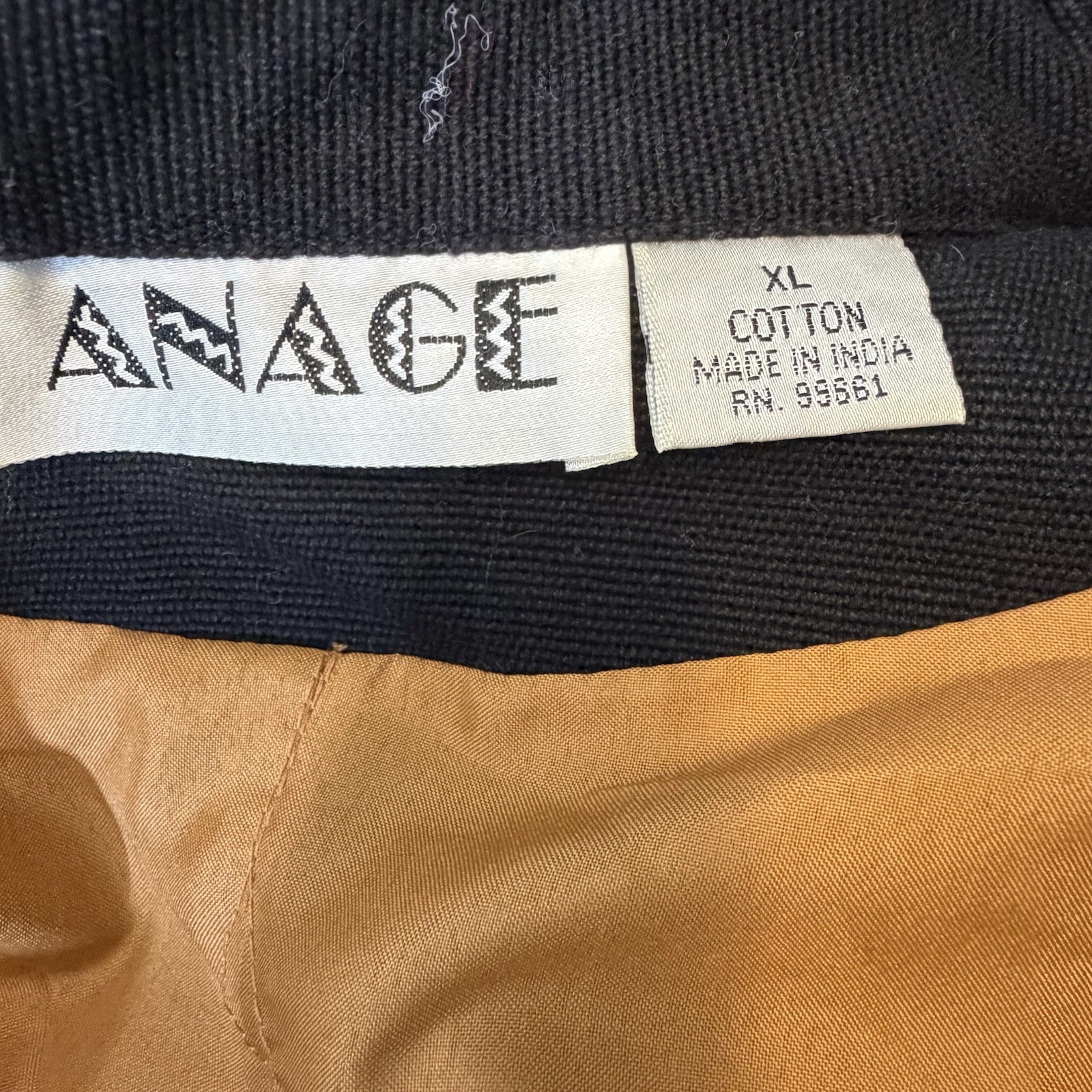 ANAGE Jacket Blazer Black Spiral Ribbons Gold Tones Beaded Artsy XL Unique