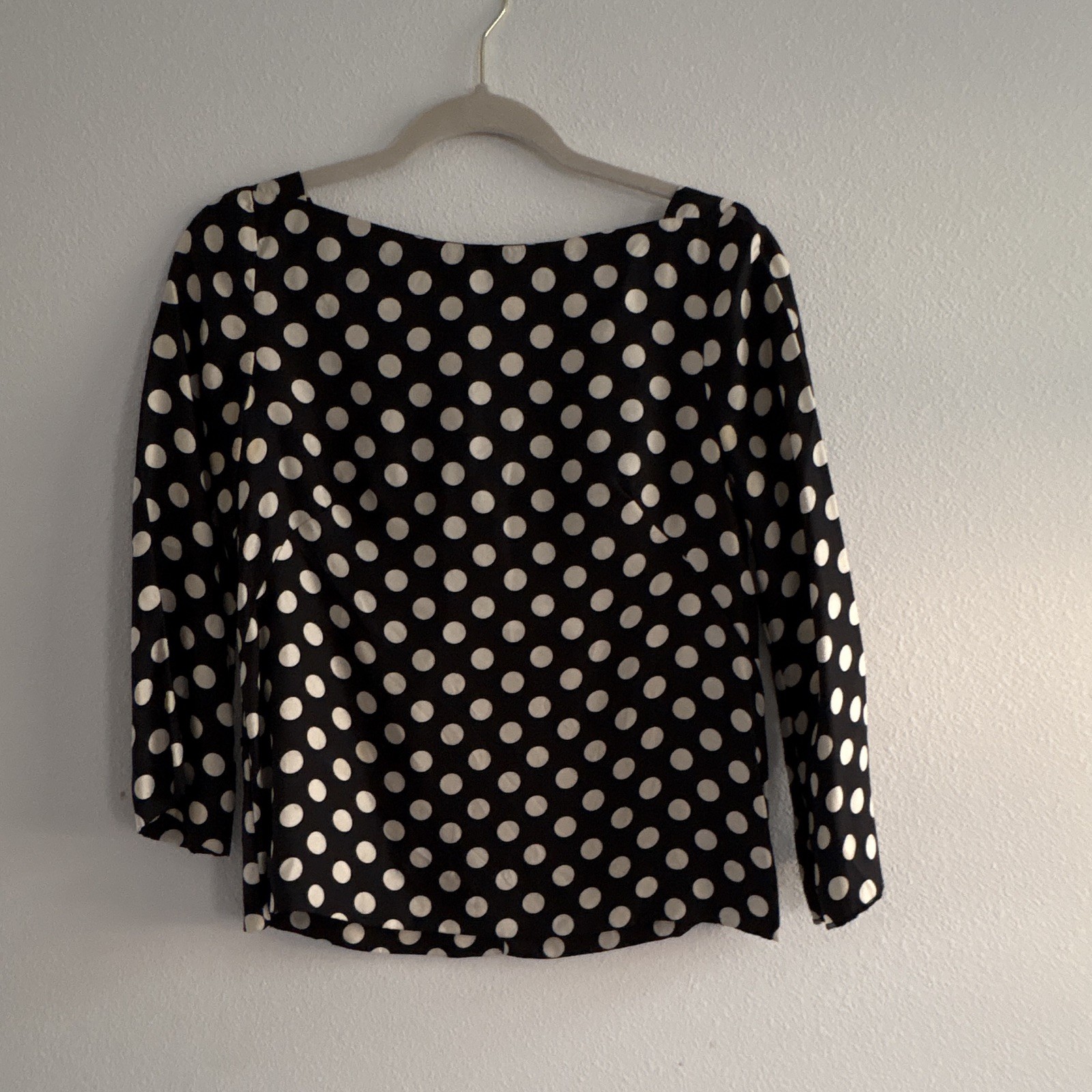 J.CREW Black/White Polka Dot Silk Satin Boat Neck 3/4 Sleeve Blouse 4