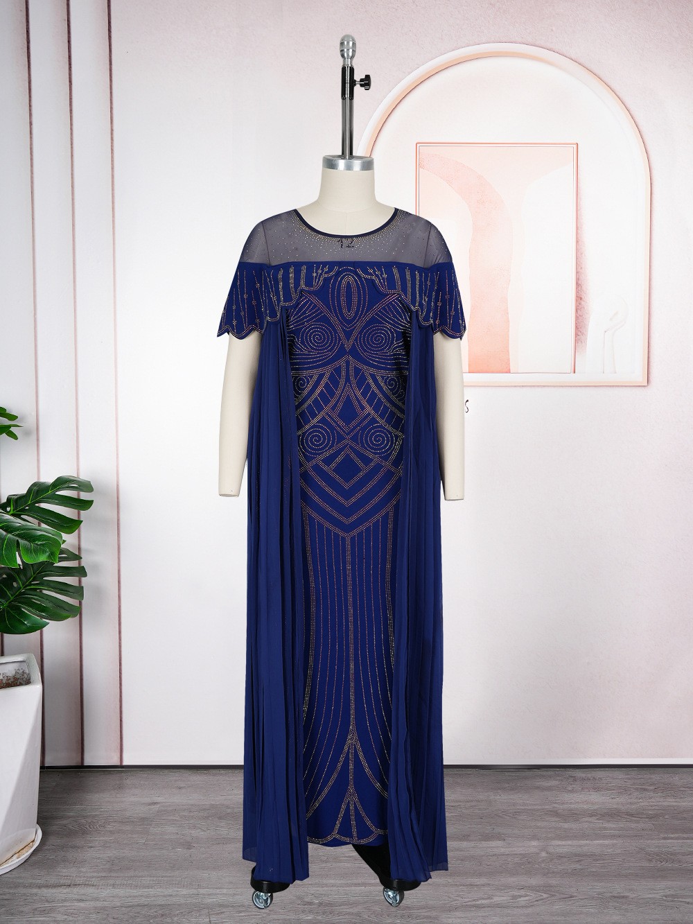 African Plus Size Beaded Dashiki Bodycon Formal Ball Gown Maxi Dress for Women