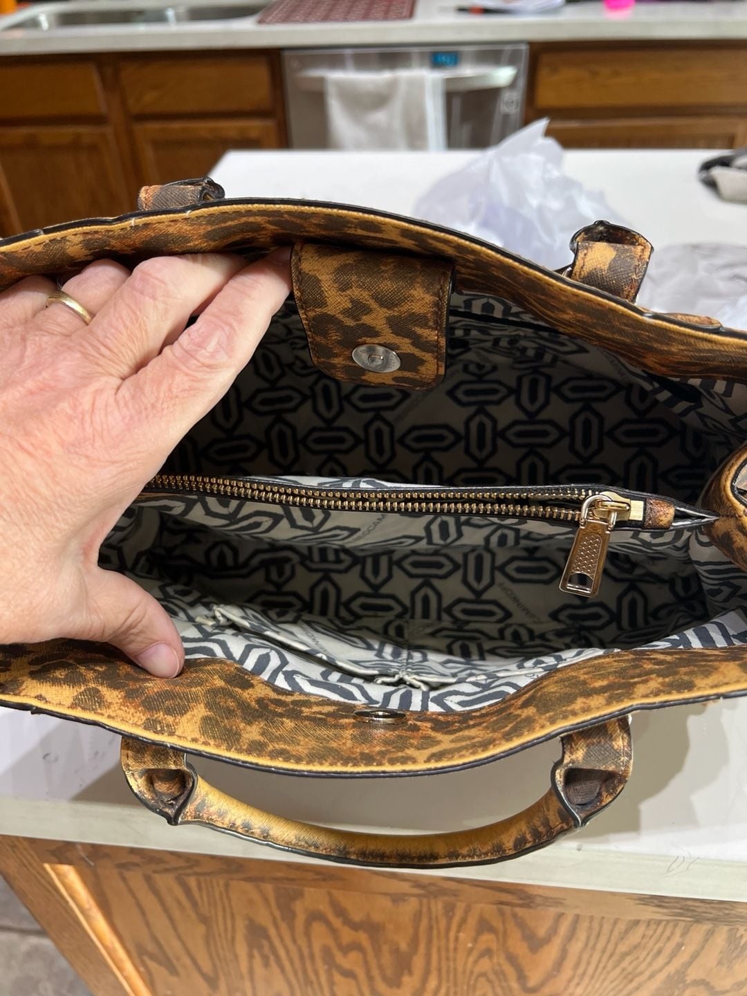 Rebecca Minkoff M.A.B. Tote Leopard Print Saffiano Leather Satchel Bag