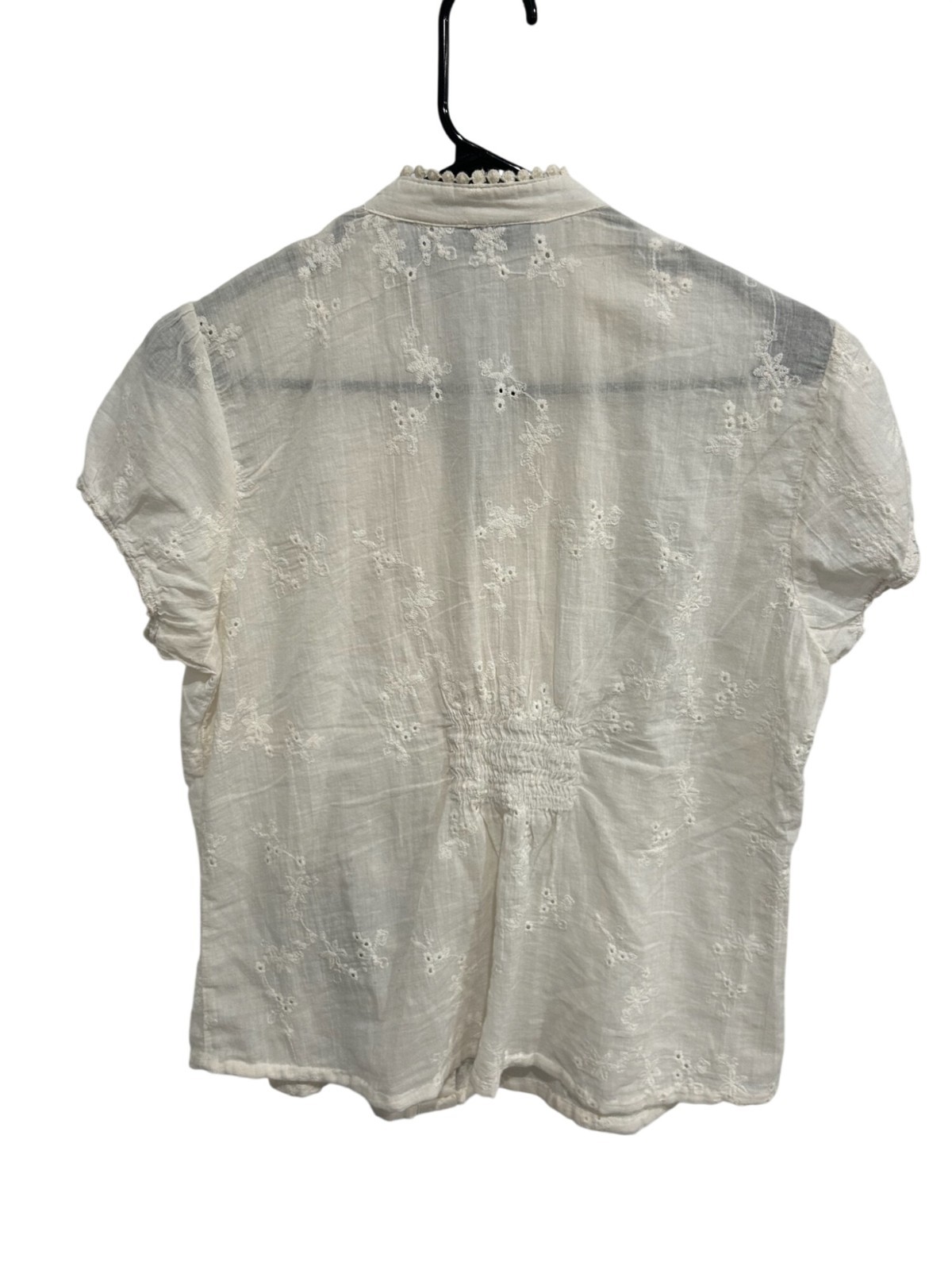 August Silk Petite Large White Embroidered Ruffle Blouse Boho Creativecore