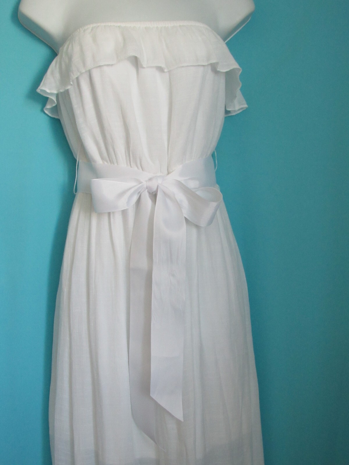 Trixxi ~ White Strapless Maxi Sundress Ribbon Belt ~ M Excellent!