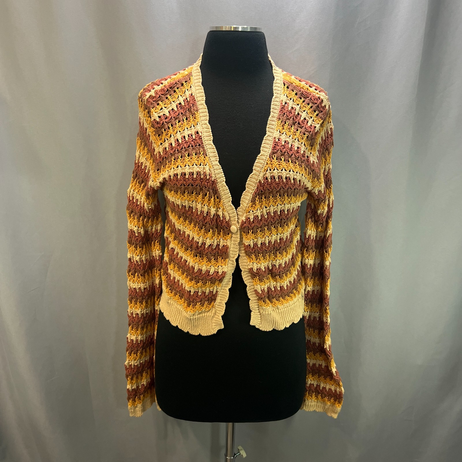 West Of Melrose Crochet Cardigan Sweater Womens Large Multicolor Stripes Cropped