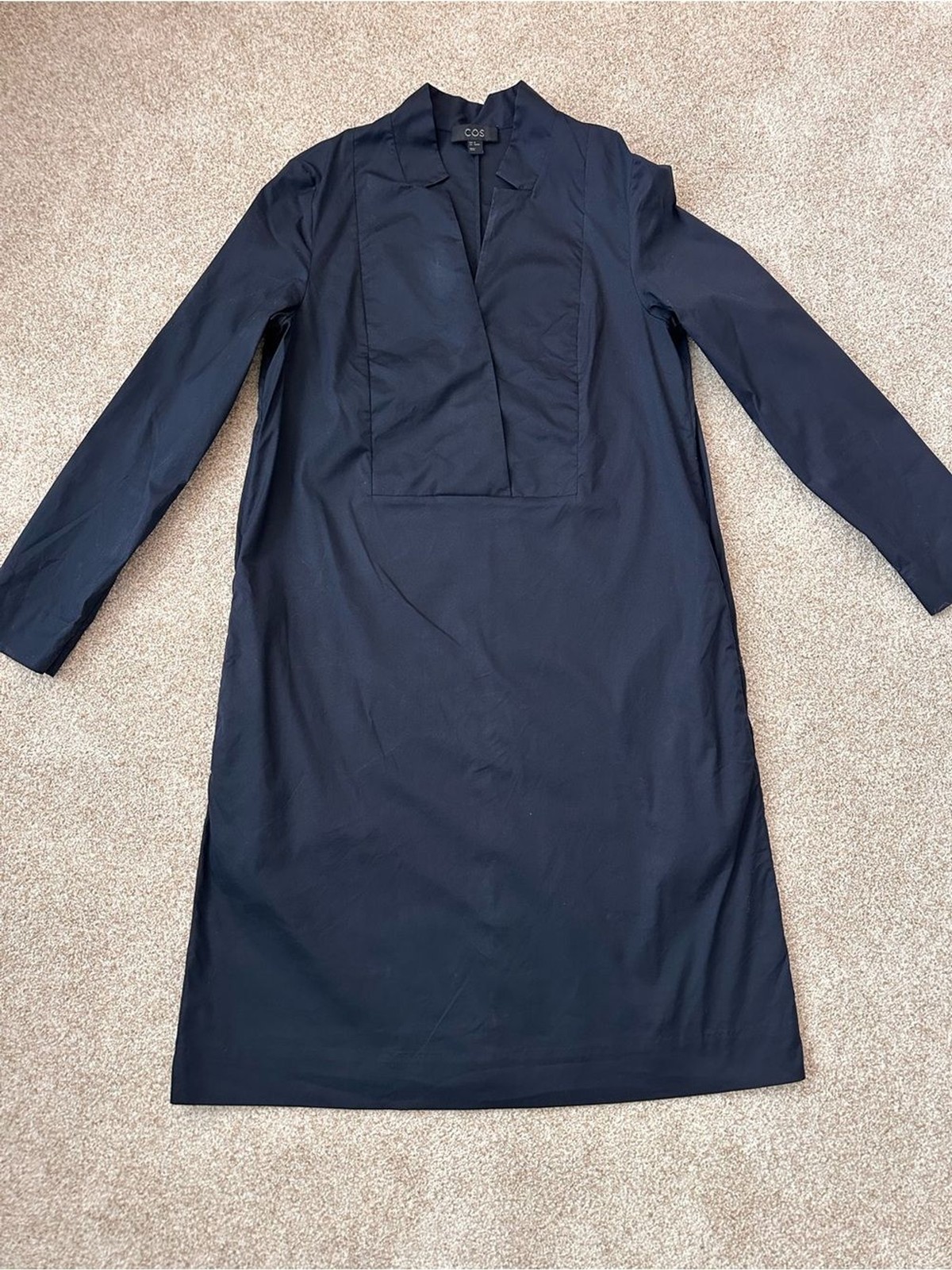 COS Navy A-Line Shift Dress 3/4 Sleeve Pockets Minimalist EU 34 US 4