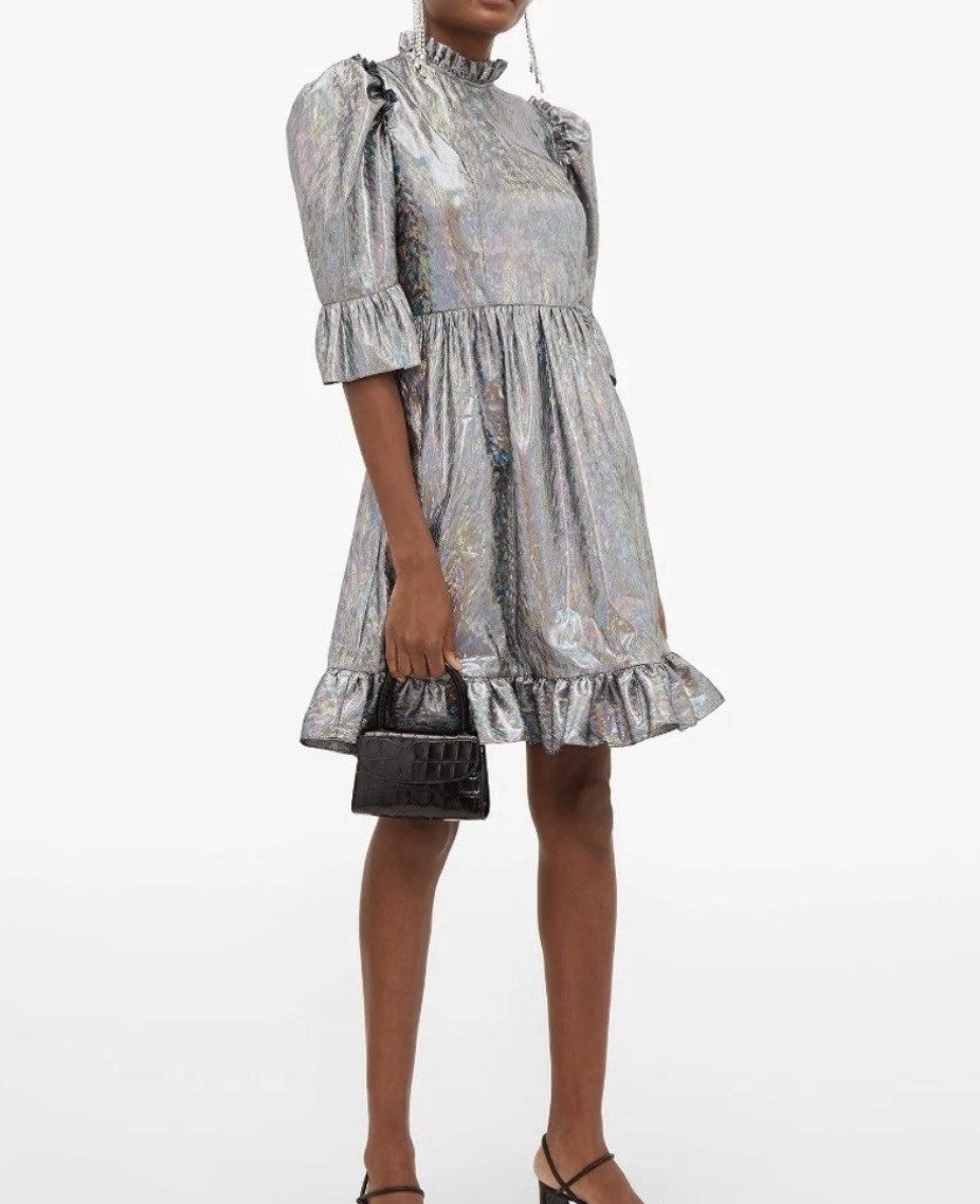 BATSHEVA Silver Iridescent Holographic Mini Dress size 12