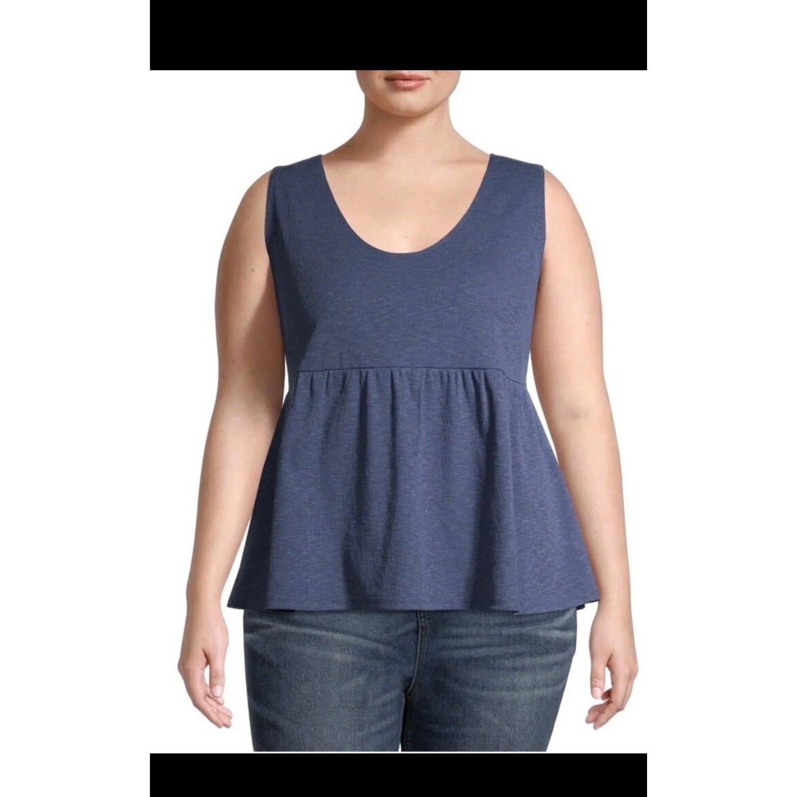 Terra & Sky Womens Blue Heathered Sleeveless Babydoll Peplum Tank Top Size 4X