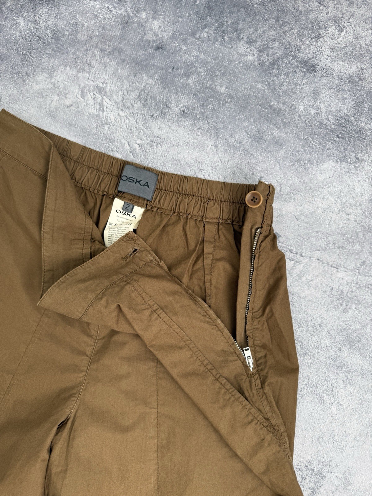 OSKA Trousers Baggy Pants Brown Size 2 Wide Barrel Balloon Women Parachute Japan