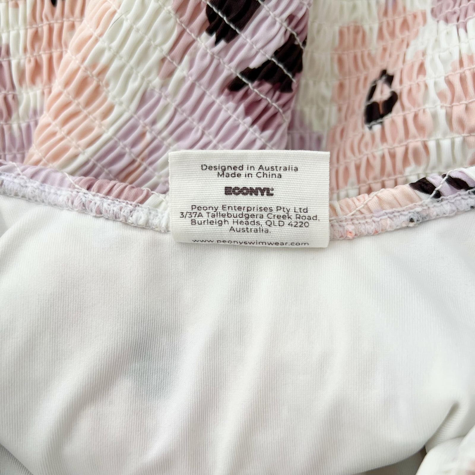 Peony Australia One Shoulder Smocked Floral One Piece Swimsuit Size 10 Pink