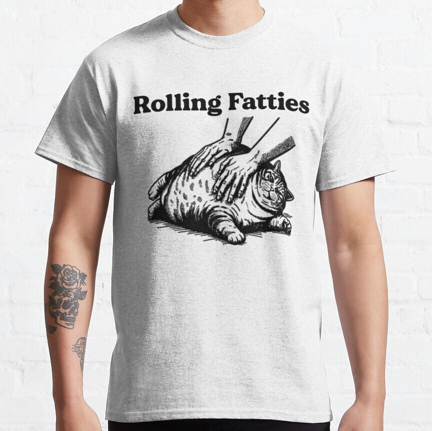Rolling Fatties Cat Funny Fat Animal Kitten Cute White S-5XL Unisex T-Shirt