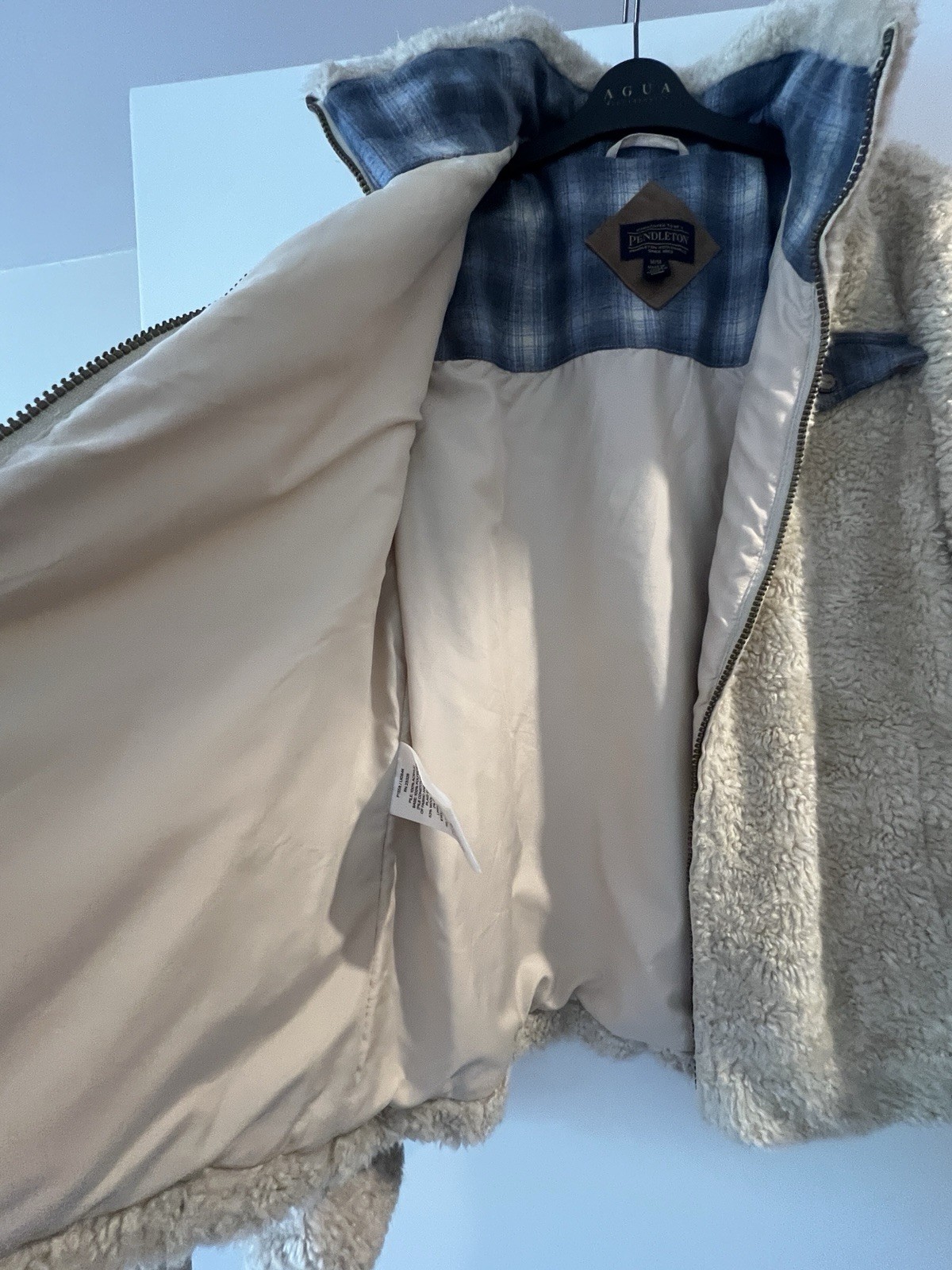 Pendleton Jacket Womens Size M Sherpa Fleece Fuzzy Cream Wool Trim Full Zip