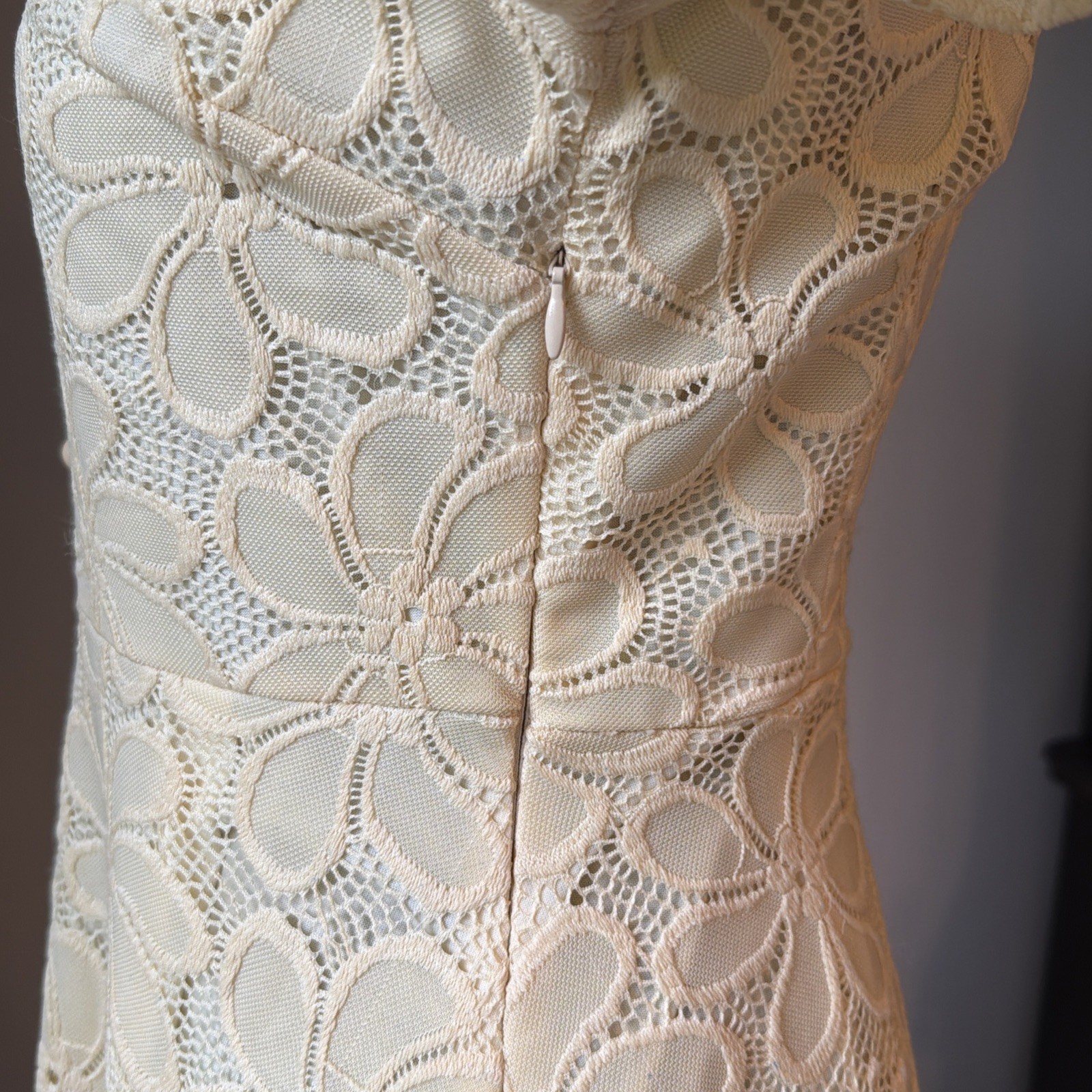 Butter Yellow Crochet Lace Dress Womens M Fit & Flare Vintage Cottagecore