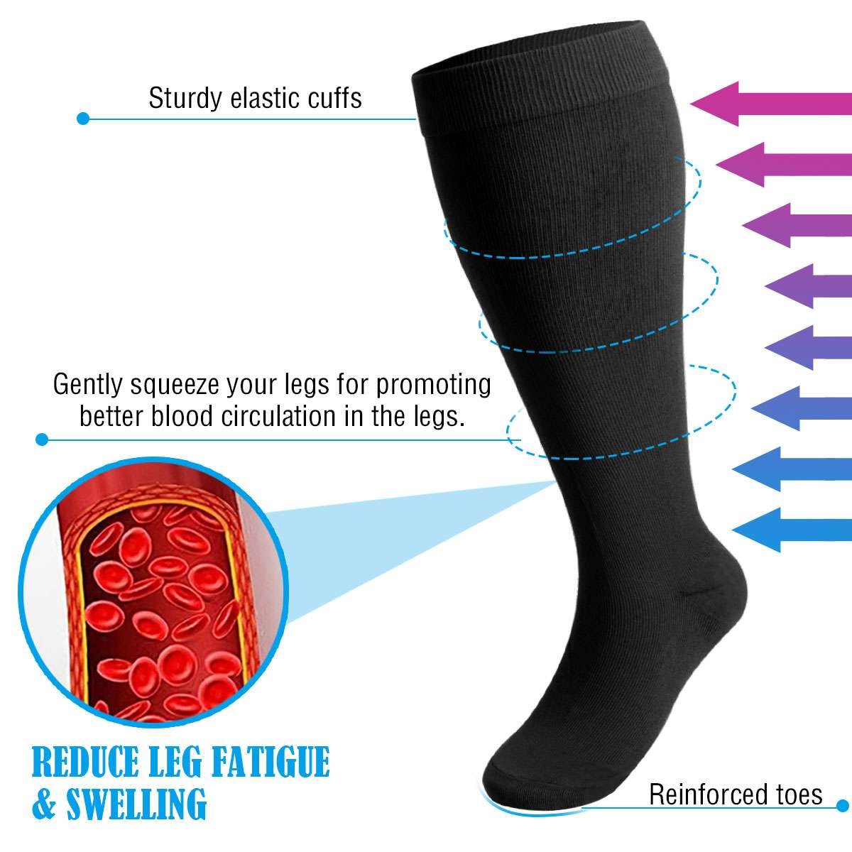 S M L XL 2XL 3XL 4XL Wide Calf Plus Size Compression Socks Women Men 20-30mmHg