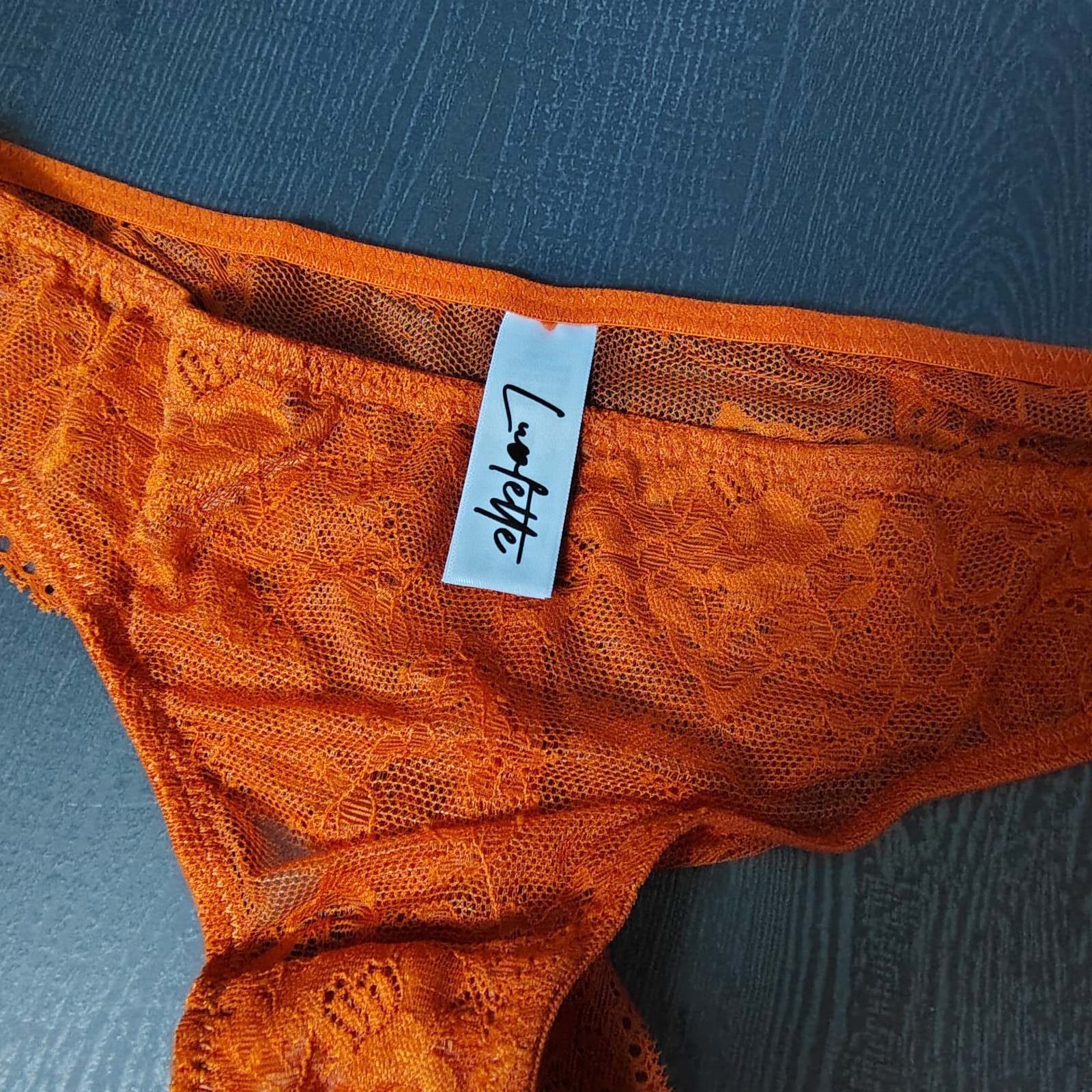 Lingerie Scallop Trim Lace Thong M Size Luvlette Orange Color