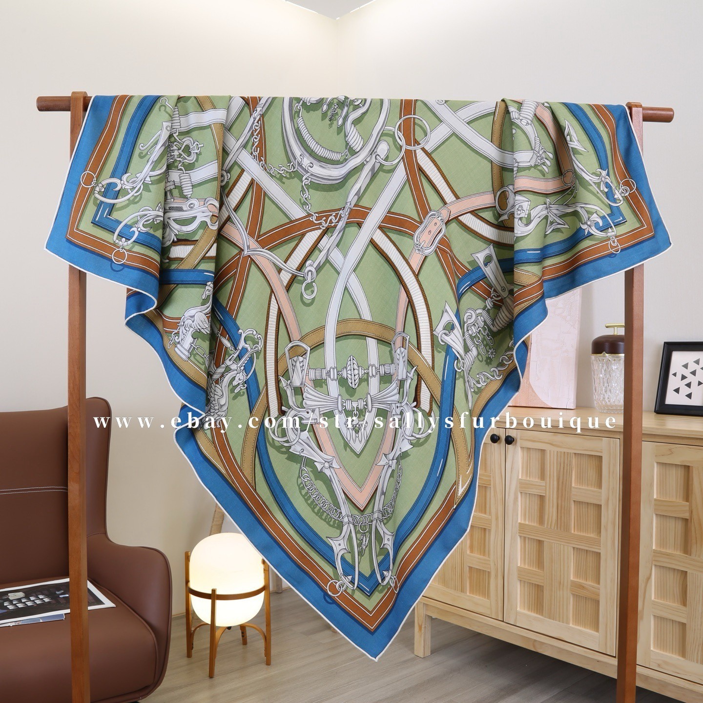 Sallys 70% Cashmere & 30% Silk Wrap Scarf Belt Print Double Face Shawl 53″ Green