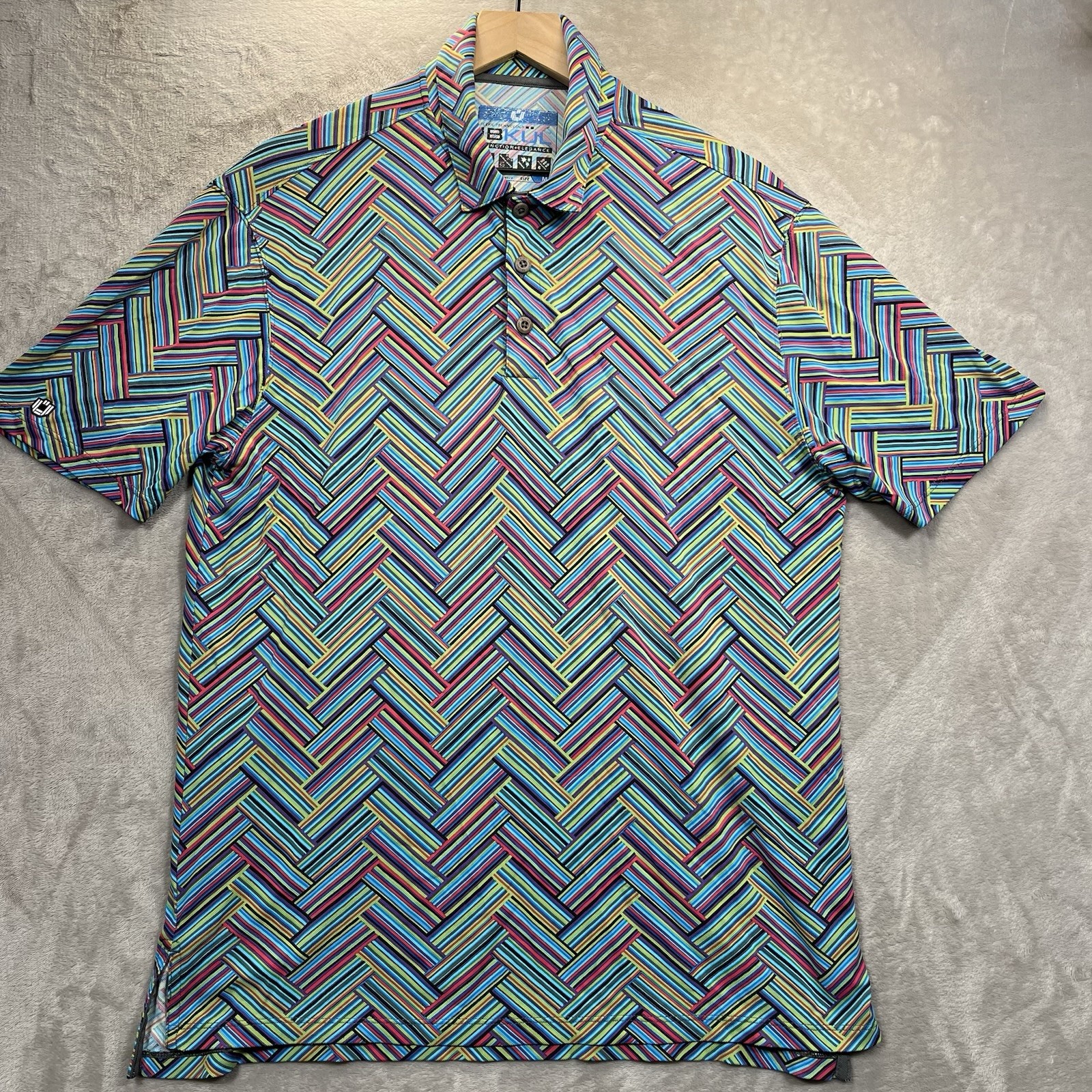 Ibkul Polo Shirt Mens M Multicolor Geometric Golf Performance Short Sleeve