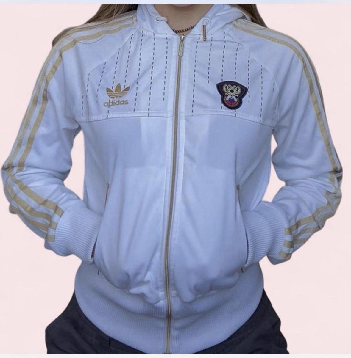 Gold and white adidas World Cup Russia Retro “1988” jacket Moscow fifa soccer