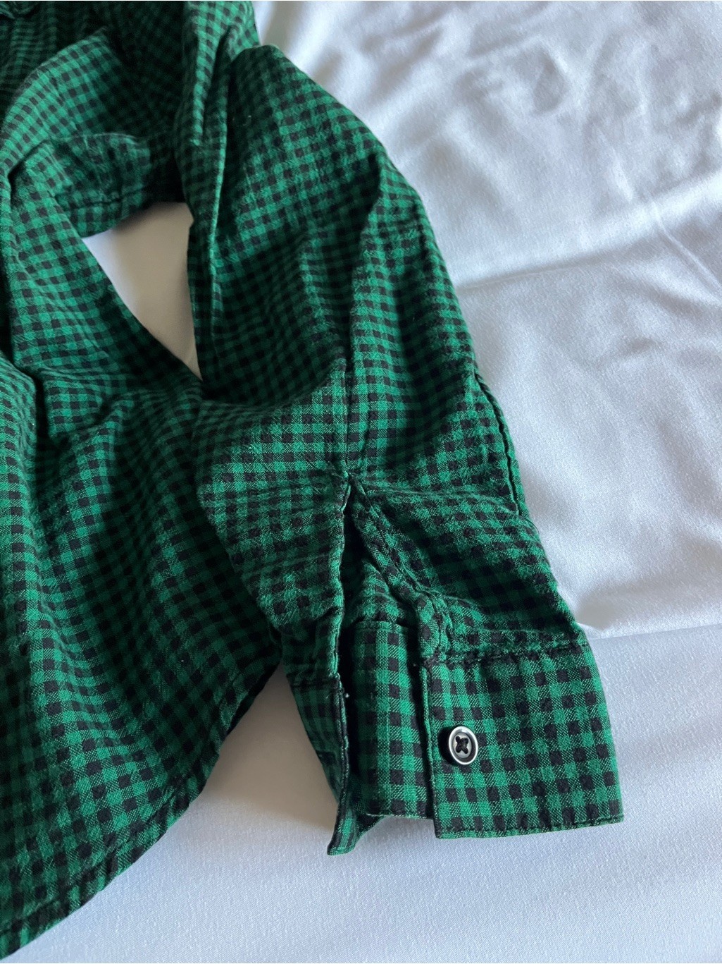 Faded Glory Green & Black Checkered Long Sleeve Gingham Button Up Shirt Size S