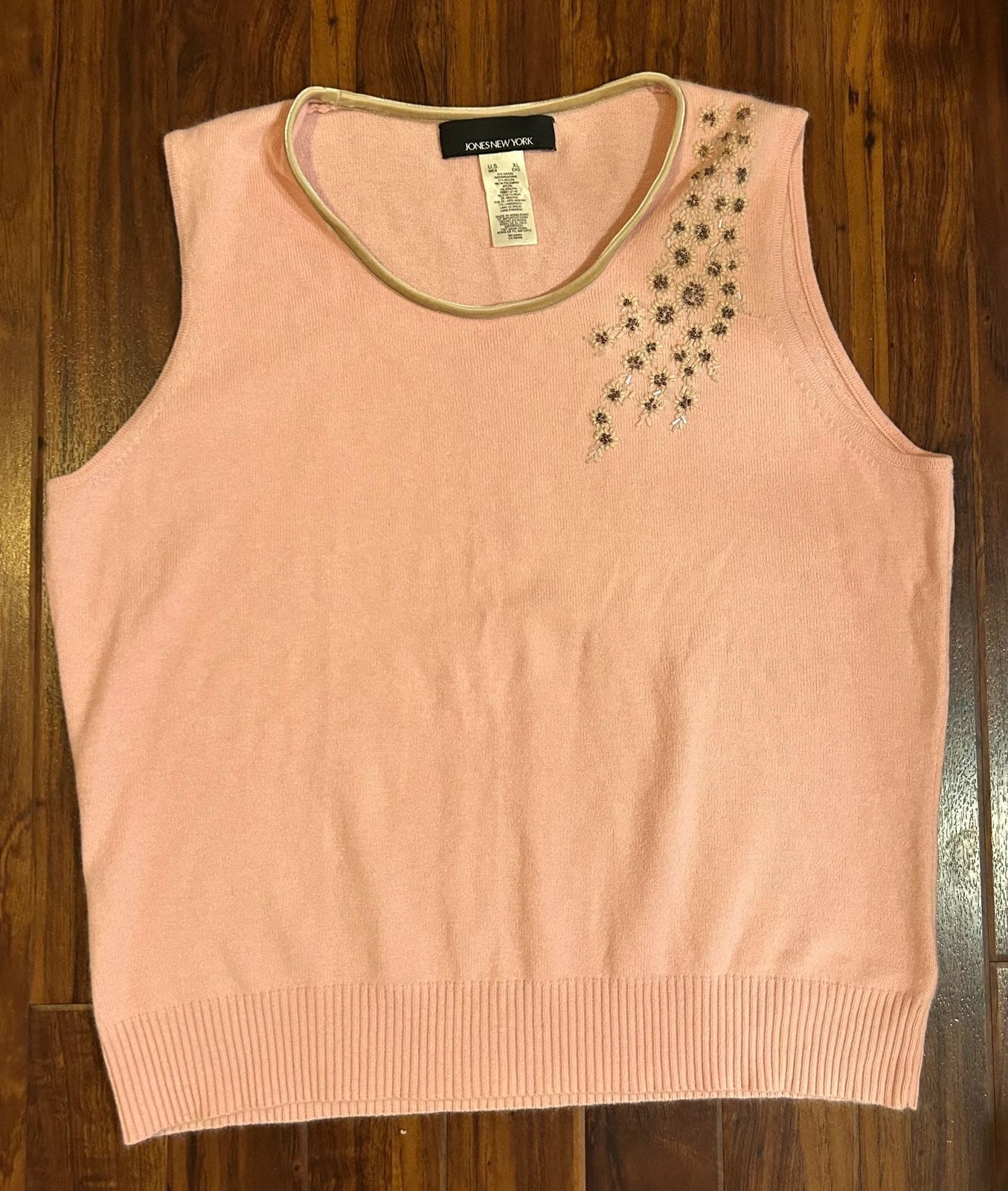 Jones New York Women’s Pink Beaded Twin Set Cardigan and Shell Size XL