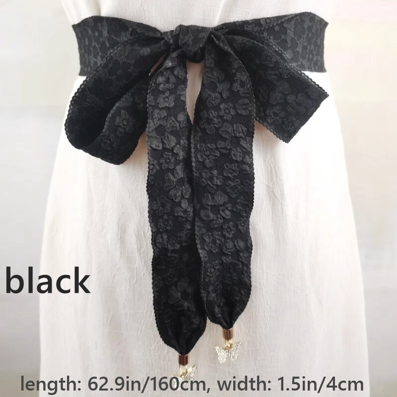Lady Floral Ribbon Sash Waist Belts Strap Waistband Dress Shirt Decor Belts Soft