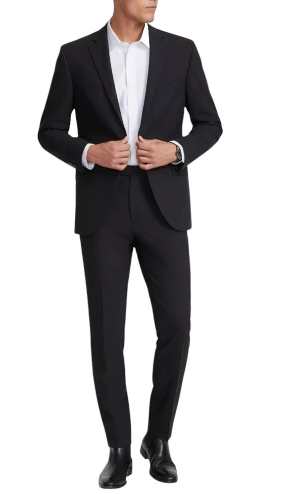 Dkny Mens Modern fit 2 Piece Suit 50 R / 44 Waist Black Solid Stretch