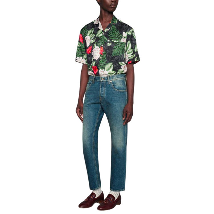 Authentic Men’s Gucci Blue Slim Tapered Stone Washed Denim Jeans 408637 New