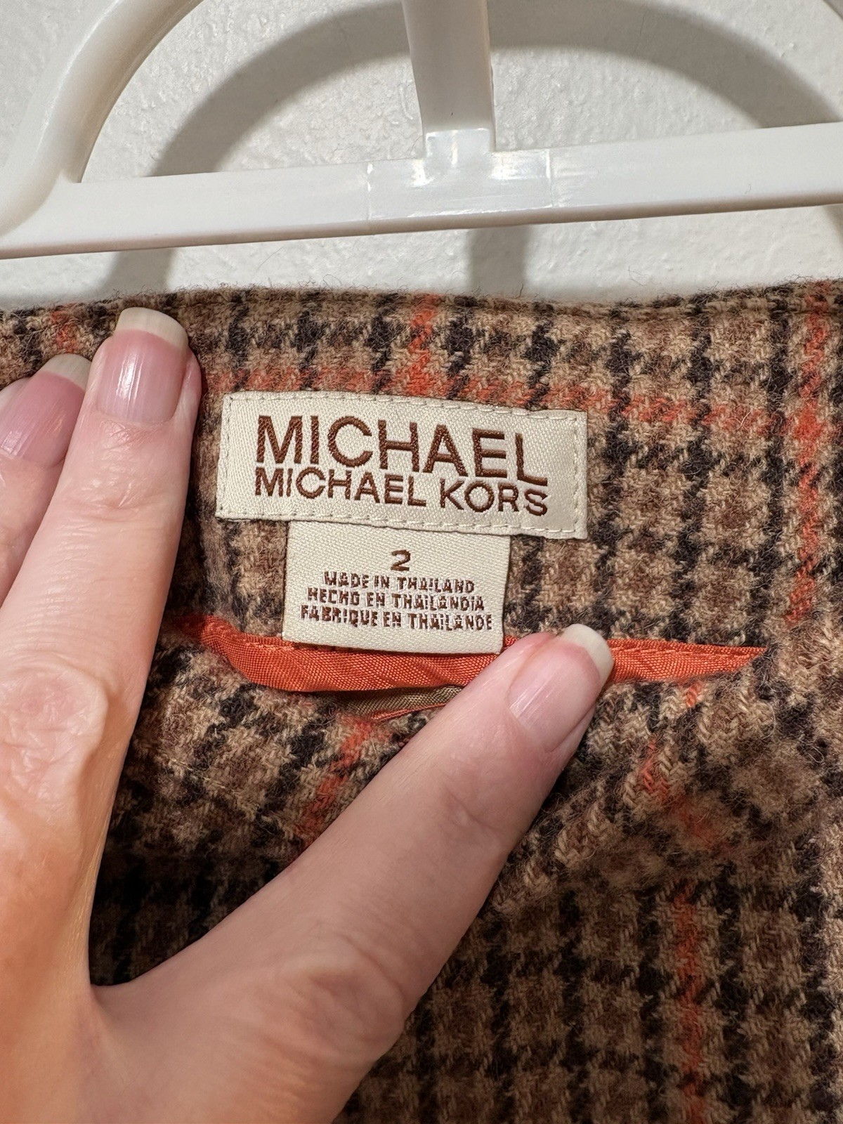 Michael Kors Wool Viscose Plaid Lined Mini Skirt Orange Brown Preppy Size 2