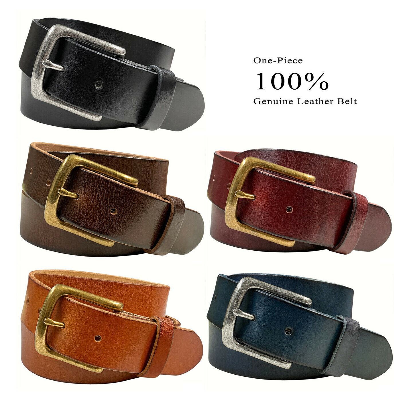 Vintage Full Grain Genuine Leather Casual Work Belt 1 1/2″ Wide Nickle Buckle