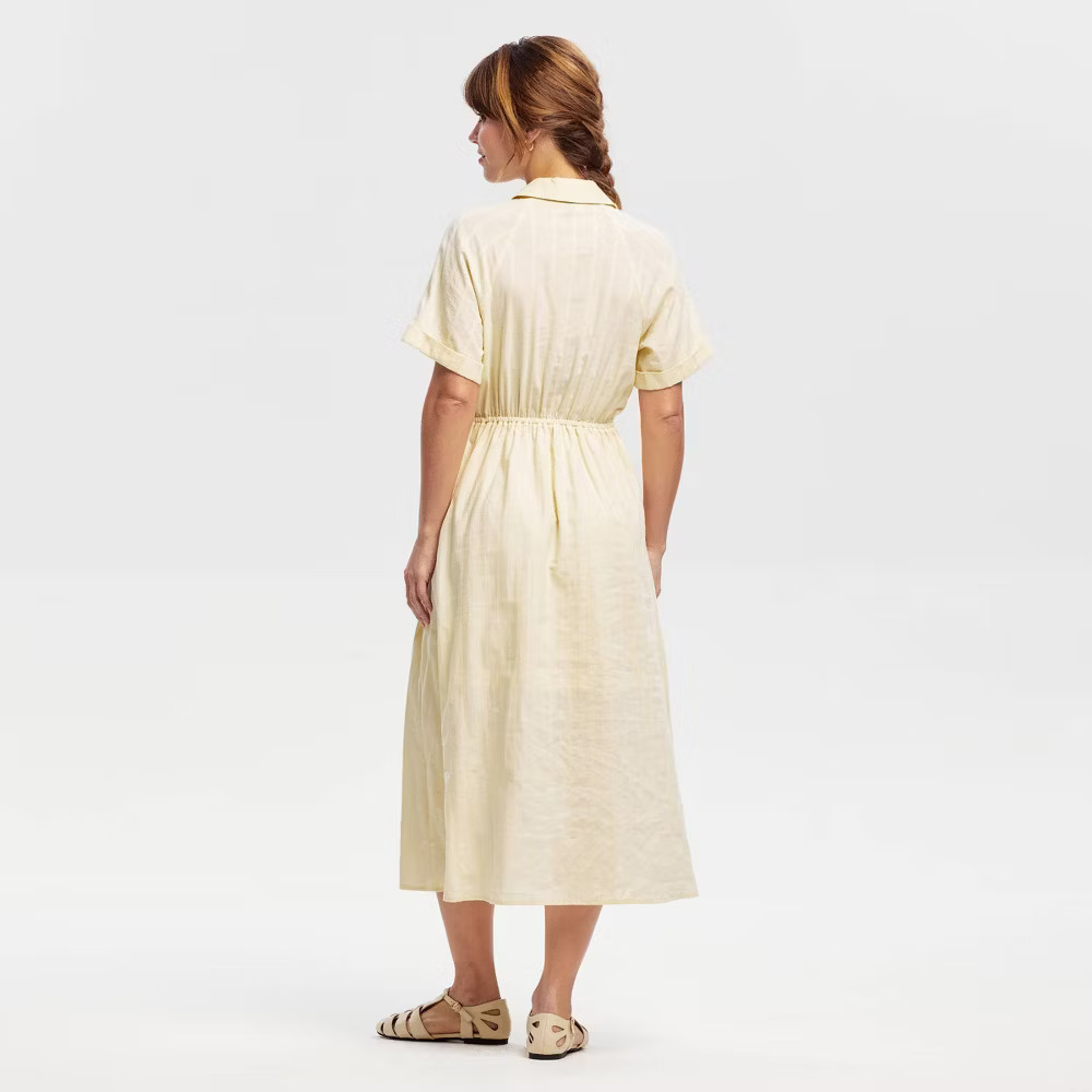 Women Short Sleeve Button-Front Midi Shirtdress – Universal Thread Cream L
