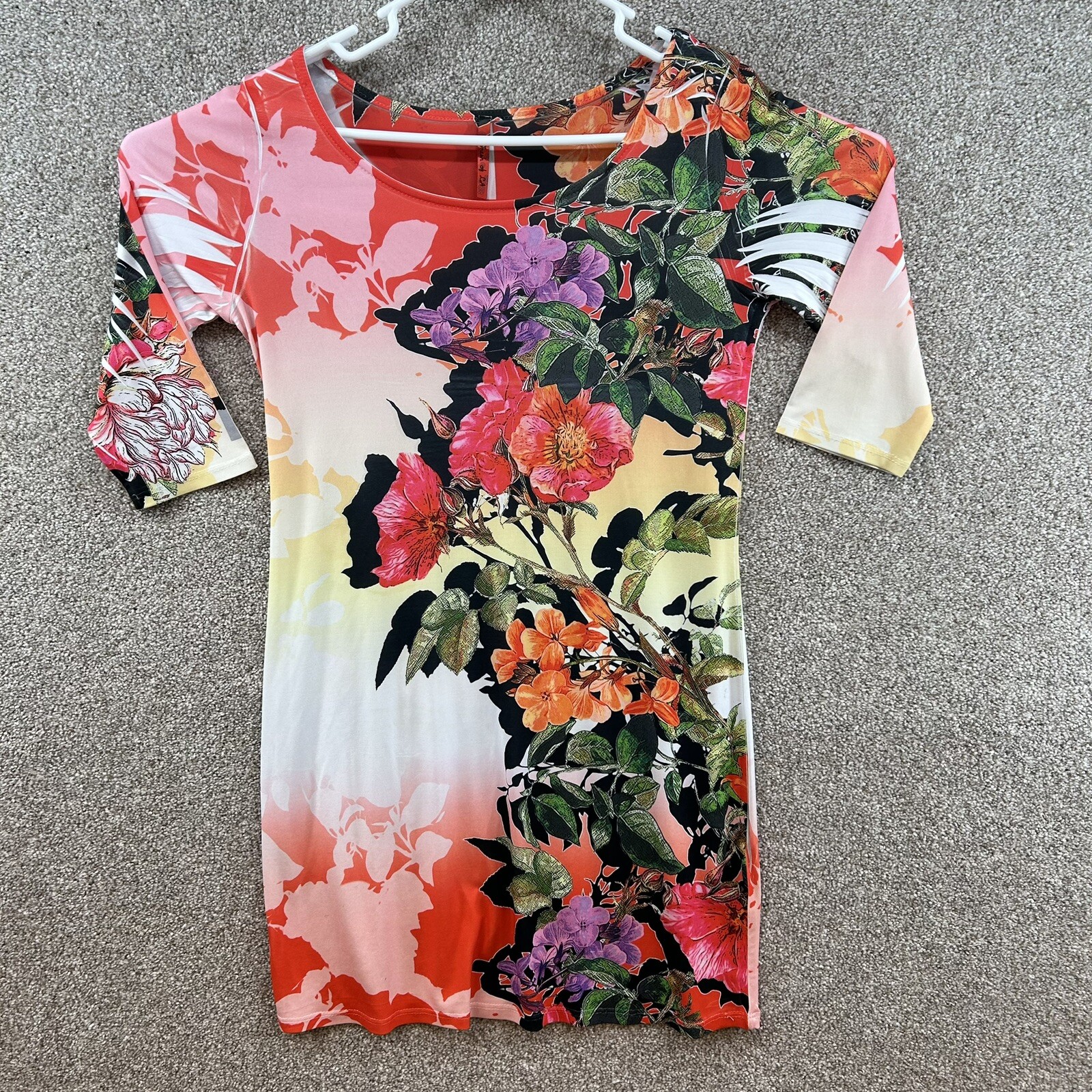 Fresh of LA Women’s Multicolor Floral Print Stretch 3/4 Sleeve Dress See Picture