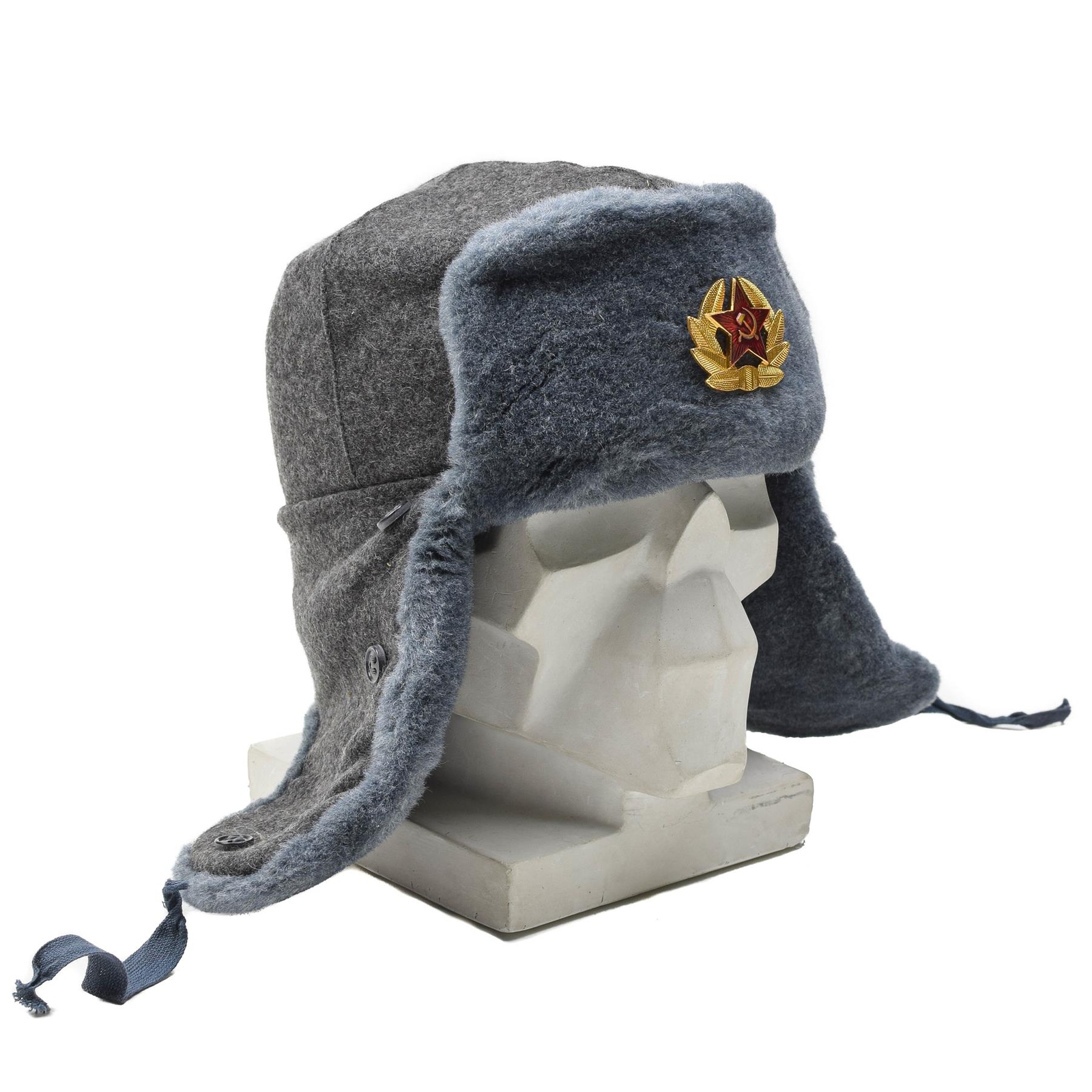 Original Russian Federation army ushanka winter hat ear flaps faux fur gray NEW